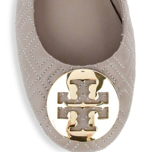 Tory Burch Minnie Travel Ballet Flat Quilted Leather Dust Storm Gold Taupe - Picture 4 of 10
